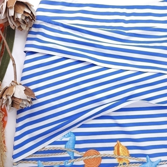 J. McLaughlin Blue White Stripe Layered Faux Wrap Skirt Sz S - Picture 9 of 12